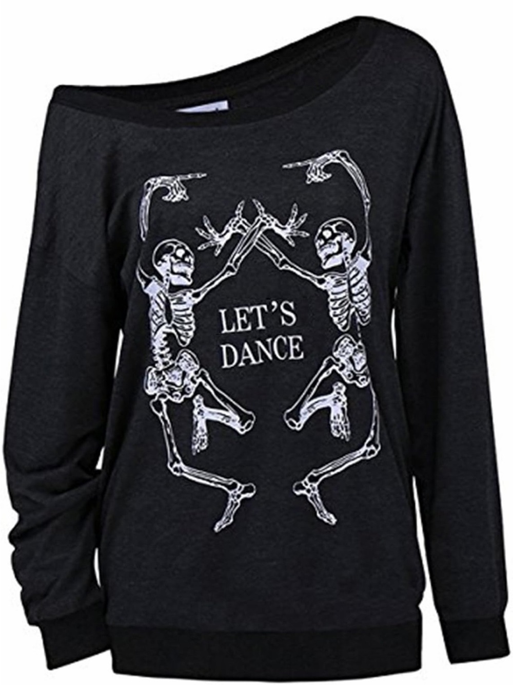 Women's 🎃 Halloween 🎃 Black 'Let's Dance' Skeleton Graphic Sweatshirt New- L💀✨🌙